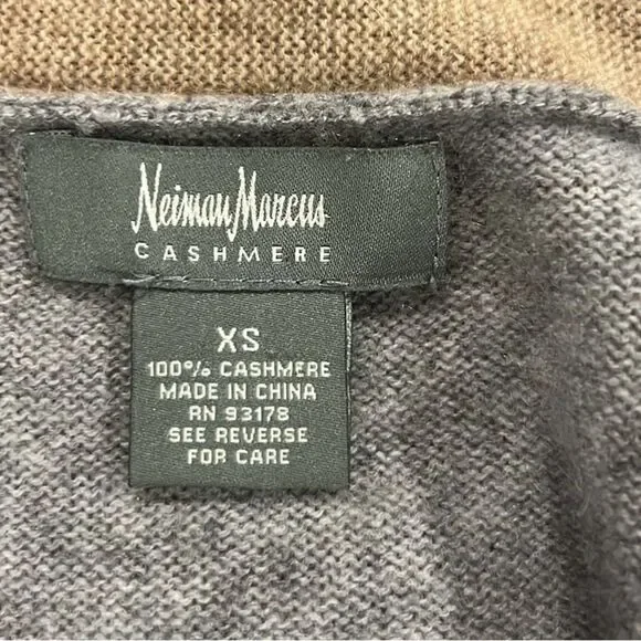 Neiman Marcus cashmere gray with tan trim open front cardigan XS - Picture 5 of 6